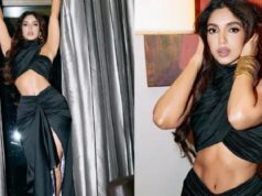 Fans refer to Bhumi Pednekar as the “Kim Kardashian of India” because of her toned abs and black crop top.See images