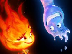 In a new “Elemental” image, fire and water meet.